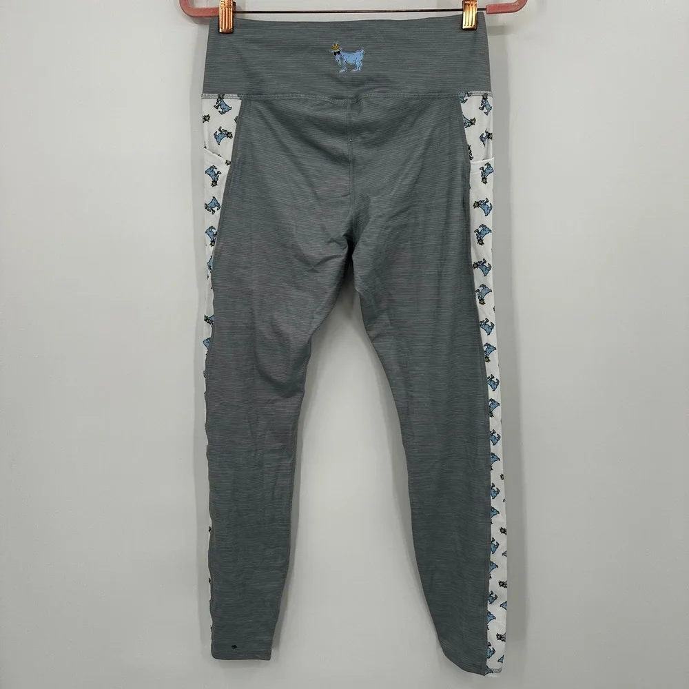 GOAT USA Womens Grey Heathered Athletic Leggings Mascot Large Yoga Fitness Sport
